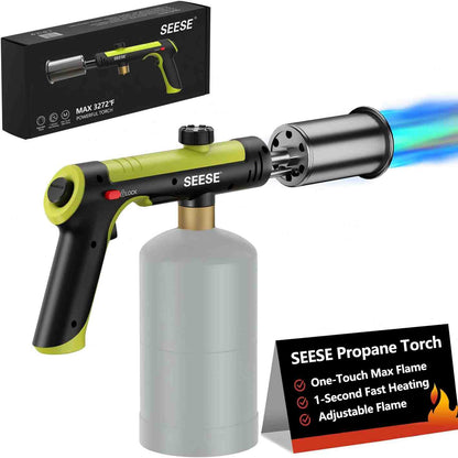 Propane Torch(Propane Tank Not Included) - One-Touch Ignition & Adjustable Max Power Flame for BBQ, Searing & Outdoor Fire Starting