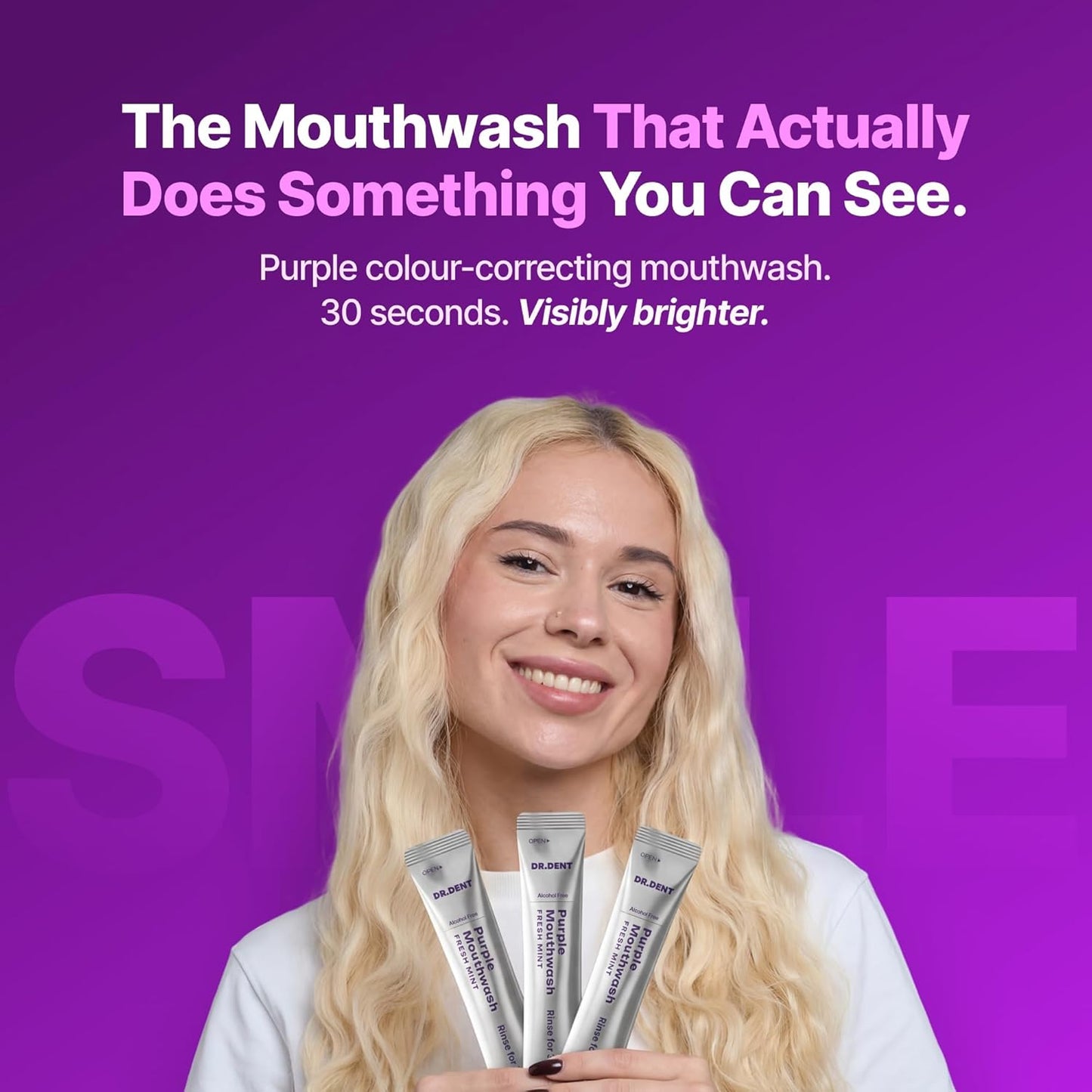 Purple Mouthwash Sachets - Color-Correcting Rinse For A Brighter-Looking Smile