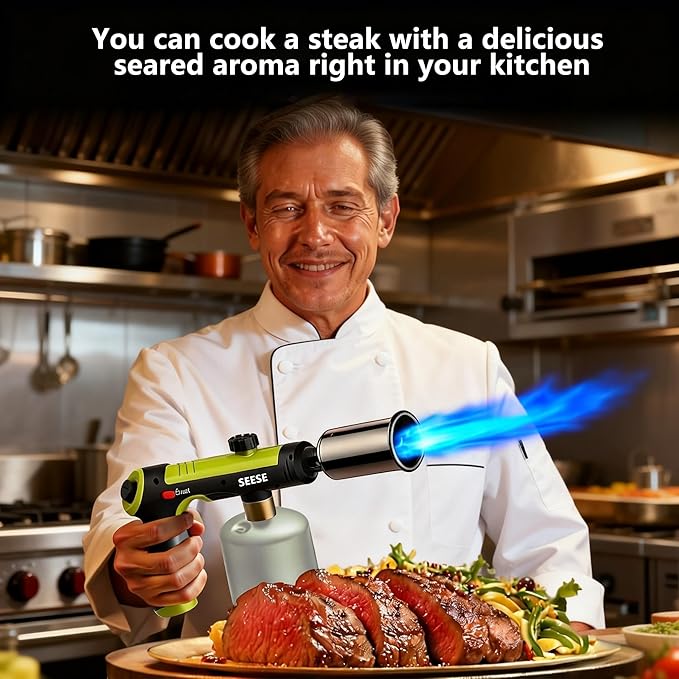 One-touch propane torch with adjustable flame control for charcoal, campfires, BBQ, and outdoor cooking