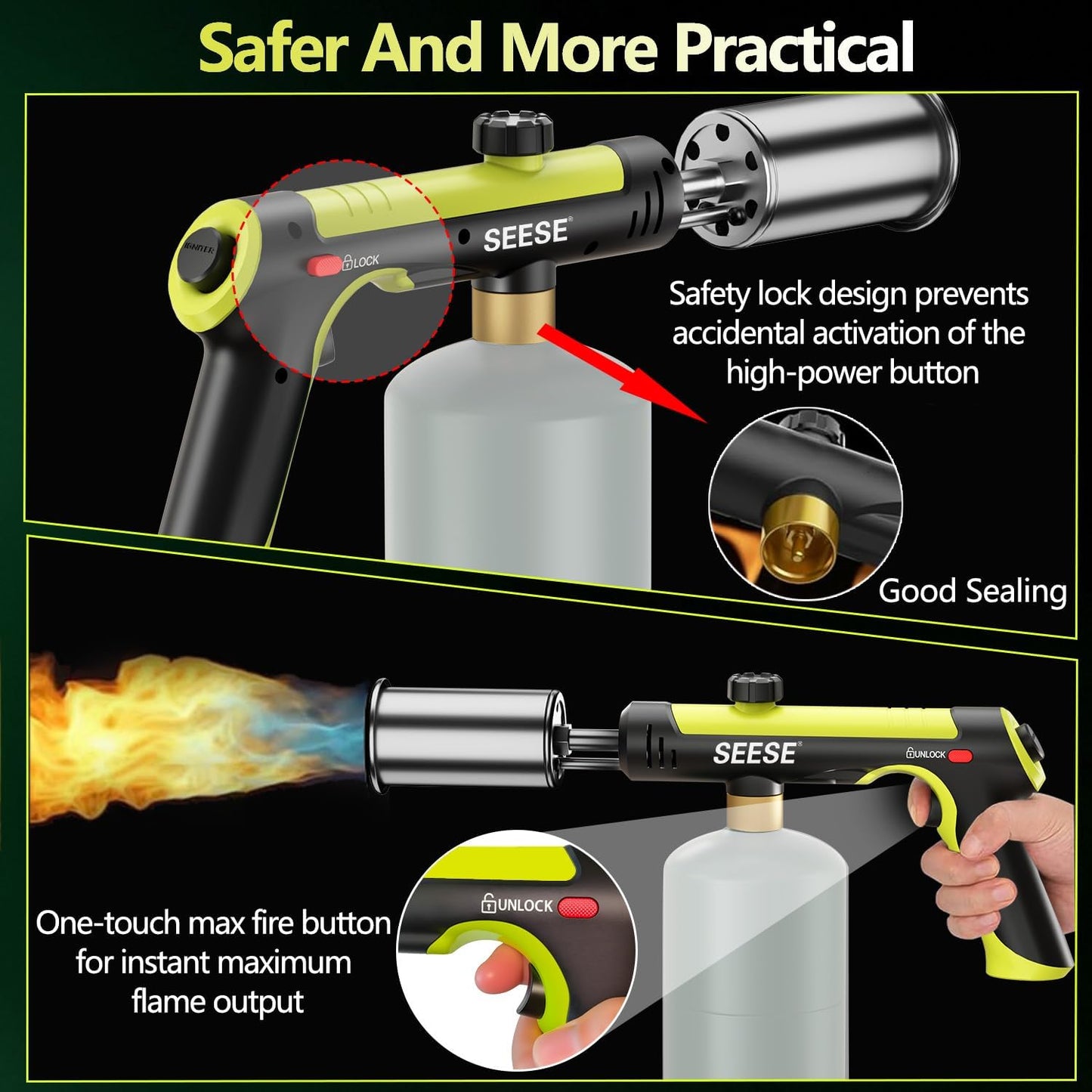 High-Intensity Propane Torch with One-Touch Max Fire & Safety Lock