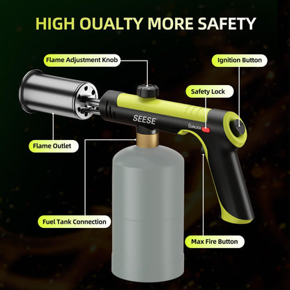 One-touch propane torch with adjustable flame control for charcoal, campfires, BBQ, and outdoor cooking